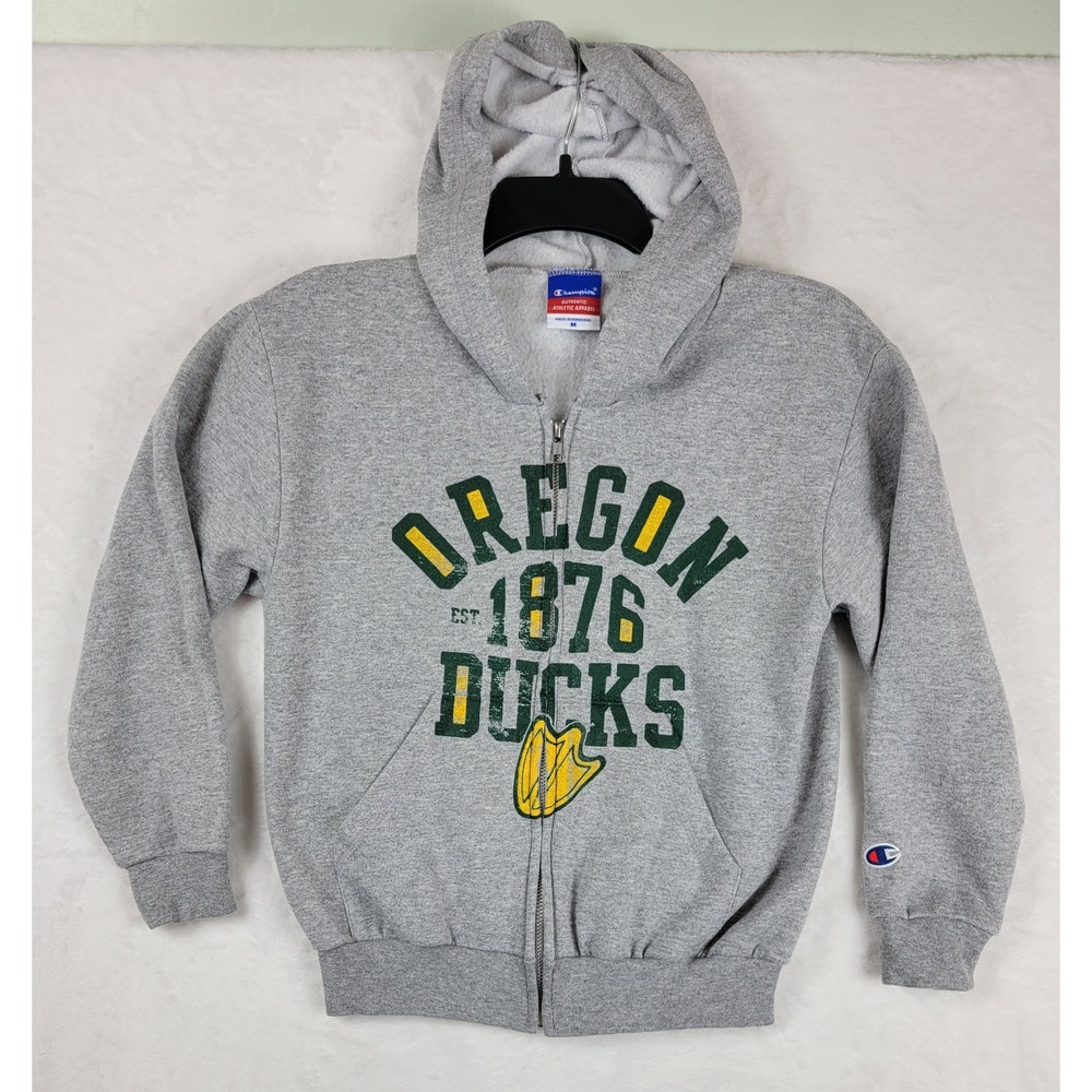 Champion Oregon Ducks Gray Full Zip Hoodie Kids Medium NCAA College